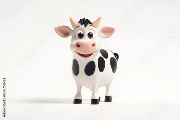 Fototapeta Cartoon Cow Standing on White Background Smiling with Big Eyes