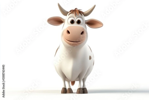 Fototapeta Standing Cartoon Cow with a Big Smile on a White Background