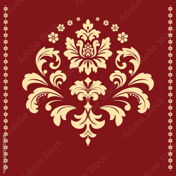 Obraz Damask graphic ornament. Floral design element. Golden and red vector pattern