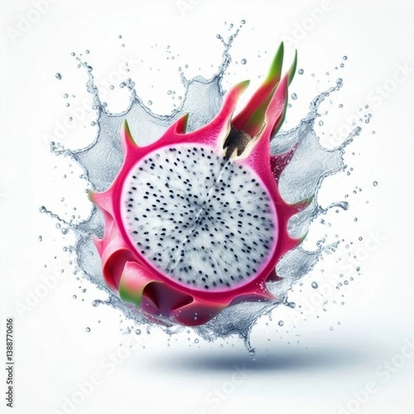 Obraz Exotic freshness dragonfruit slice with a refreshing water splash effect