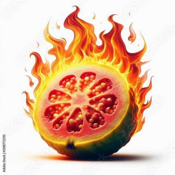 Fototapeta Fiery guava: A dramatic and vibrant presentation of the tropical fruit