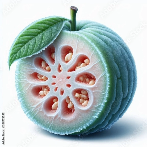 Obraz Iced Guava cross section, vibrant tropical fruit with frosted textured surface
