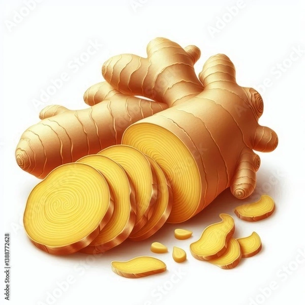 Obraz Invigorating close-up of vibrant ginger root and slices with stimulating effect