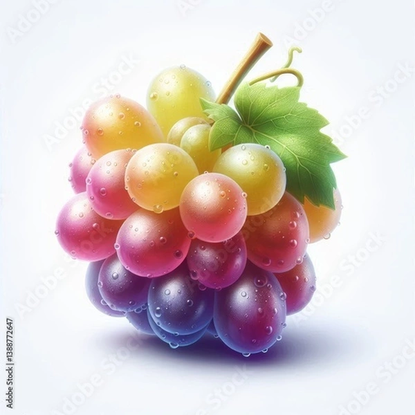 Obraz Illustrative Vibrant Grapes Cluster with Water Droplets on a Clean Backdrop