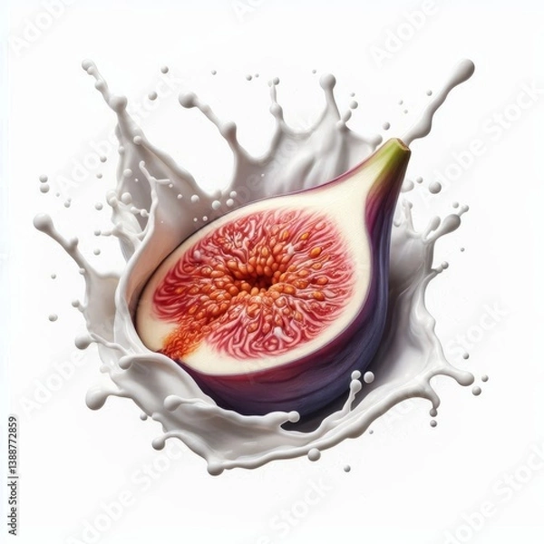 Obraz Juicy fig embraces a refreshing milk splash, showcasing vibrant colors and texture