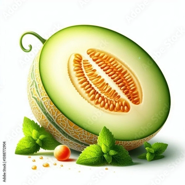 Obraz Juicy cantaloupe slice showcases a refreshing tropical fruit sensation