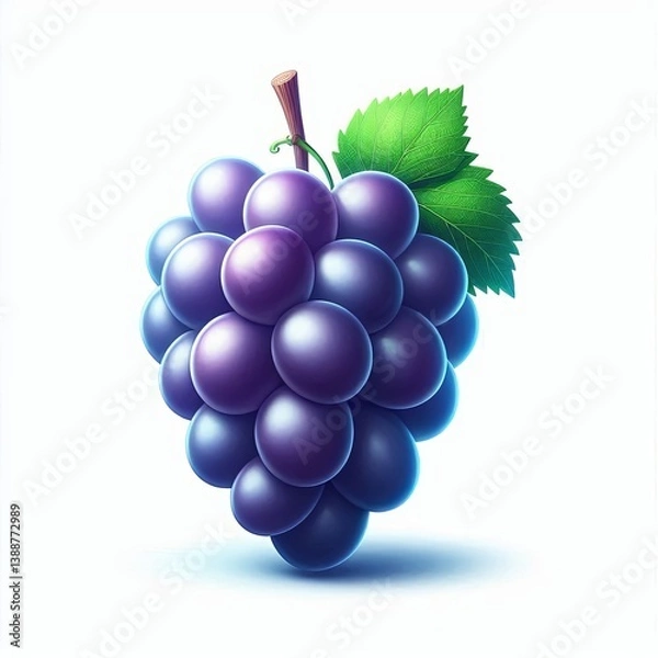 Obraz Luscious bunch of dark grapes with crisp green leaf on a clean white setting