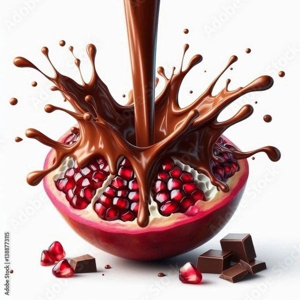 Obraz Luscious Pomegranate Crowned with Decadent Chocolate Drizzle Delightful Creation