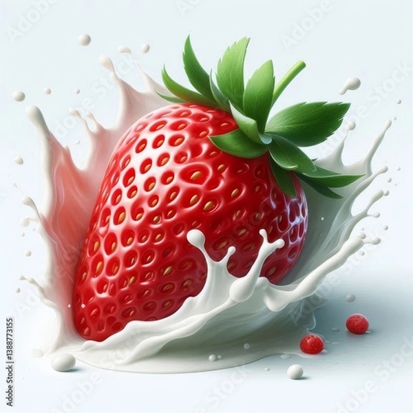 Fototapeta Luscious strawberry surrounded by a dynamic splash of milky goodness in purity