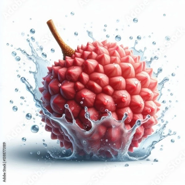 Obraz Exotic refreshment: Close-up of a ripe lychee fruit engulfed in a dynamic water splash