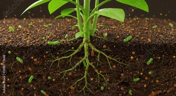 Fototapeta Microscopic World Beneath: Plant Roots and Soil Microbiome Interaction Visualization