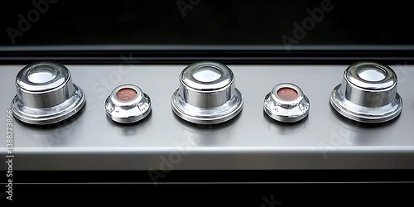 Fototapeta A close up shot of metallic appliance control knobs