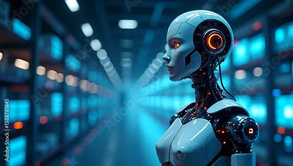 Fototapeta Wallpaper design featuring expansive empty space modern minimalist aesthetics emphasizing AI in industrial automation through advanced digital control intelligent robotic integration innovative high t