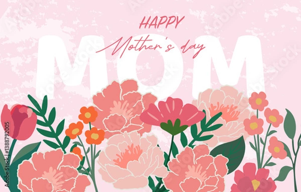 Obraz Pink mother’s day background with carnations, leaf, daisy for horizontal design