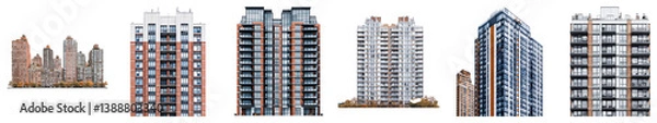 Fototapeta Diverse Urban High-Rise Buildings in Modern Architectural Styles, isolated on transparent background