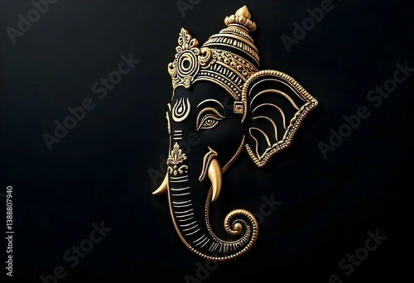 Obraz Golden Outline of Lord Ganesha on Dark Background