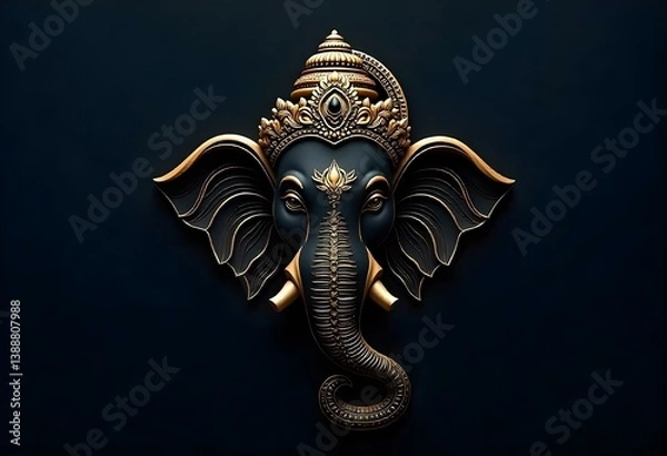 Obraz Golden Outline of Lord Ganesha on Dark Background