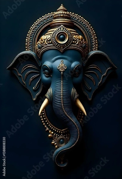 Obraz Golden Outline of Lord Ganesha on Dark Background