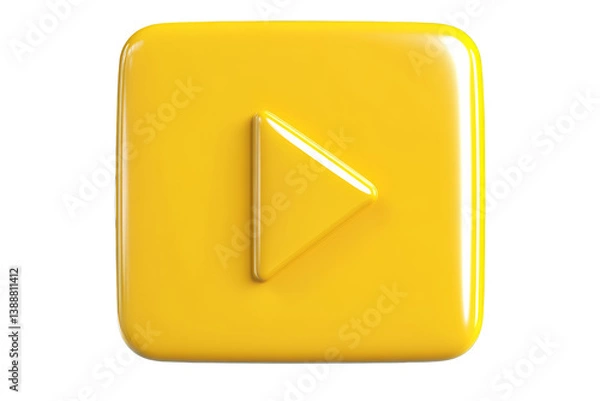 Fototapeta Yellow 3d Play Button Icon on Transparent Isolated Background