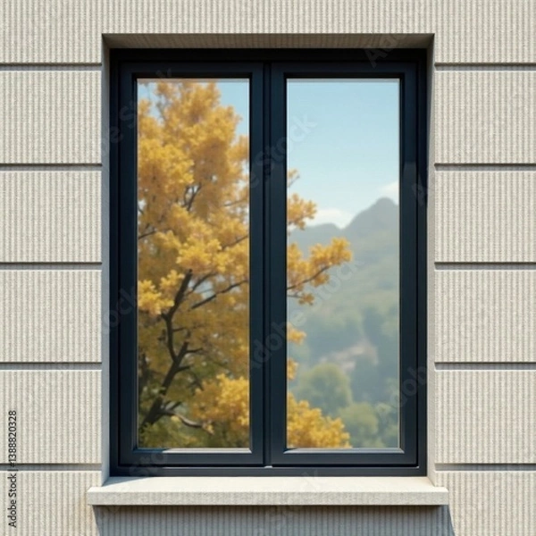 Fototapeta Modern black steel window frame, thin lines, sharp angles , sharp angles, clip art