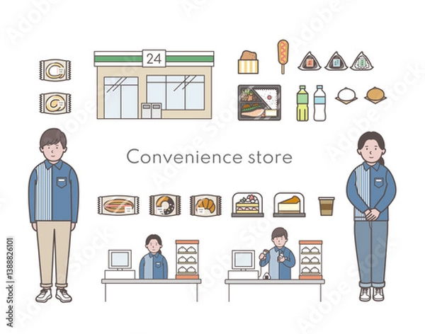 Obraz コンビニのイラストセット