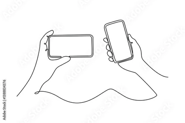 Fototapeta Calculator with Pen. Calculator, Smartphone, Laptop concept. Single line draw design. Vector graphic illustration