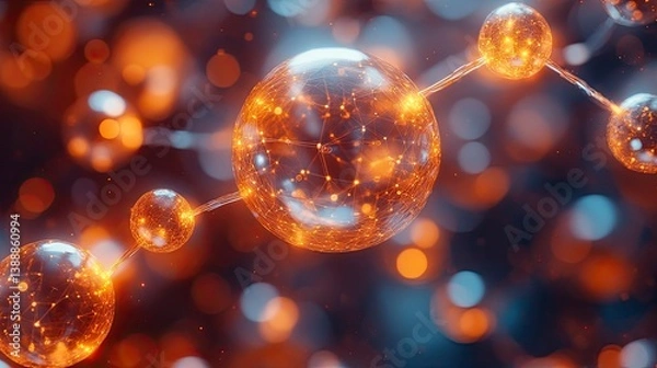 Fototapeta Abstract representation of quantum computing using interconnected light spheres