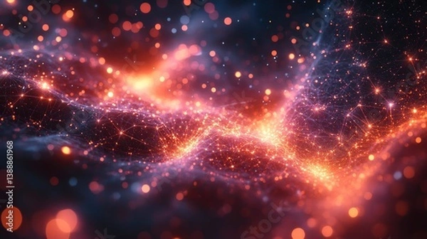 Obraz Abstract network of light beams forming architectural structures in space