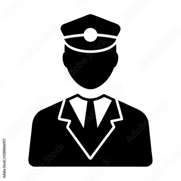 Fototapeta Silhouette Icon Of A Security Guard Or Uniformed Professional With Cap And Suit
