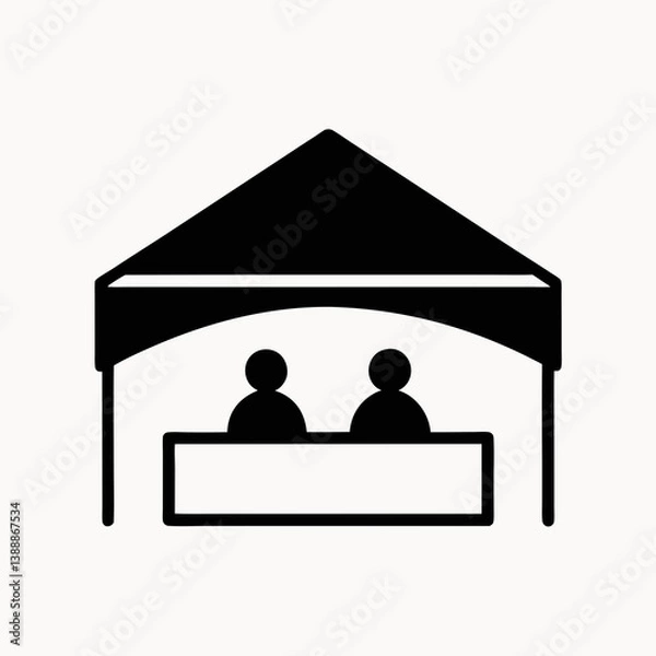 Fototapeta Sales Booth With Two People Minimalist Vector Icon Black And White Image