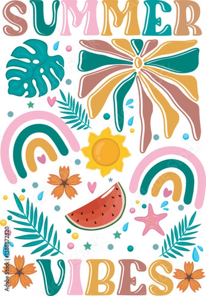 Fototapeta Retro Summer Vibes Beach Boho Tree Flower T Shirt Design