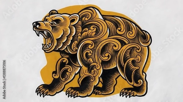 Fototapeta A Fierce Ornate Bear Tattoo Design Illustration
