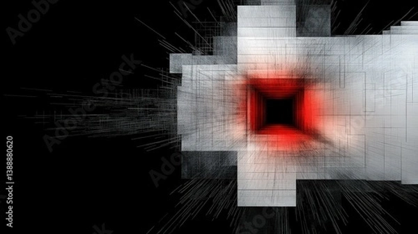 Fototapeta Dynamic Digital Abstraction: A captivating digital composition with geometric forms and a striking red core, evoking a sense of energy, technology, and innovation in a futuristic realm.