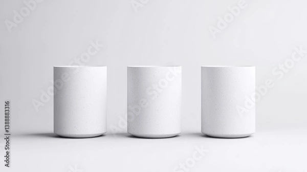 Fototapeta Three blank white cylindrical objects, minimalist design
