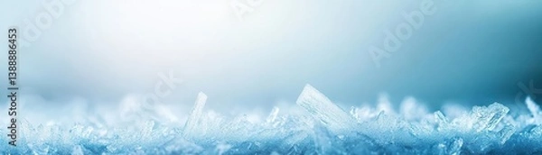 Fototapeta A stunning close-up of shimmering ice crystals reflecting light, creating a serene and tranquil atmosphere in a winter landscape.