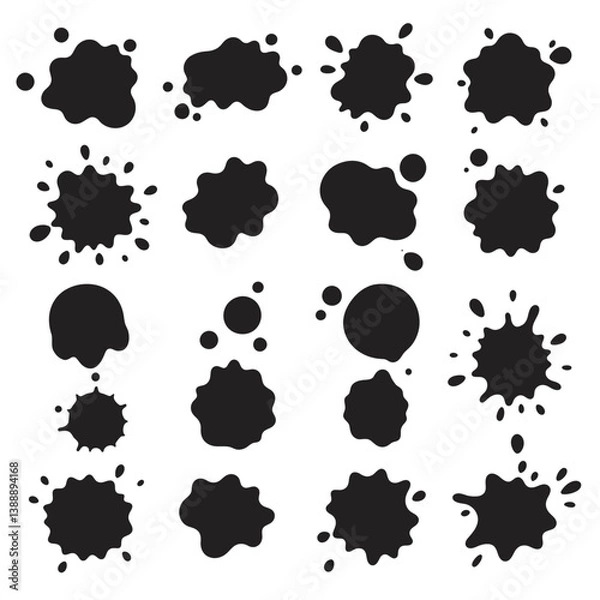 Fototapeta Ink blots vector set features various abstract shapes in black color on white backdrop