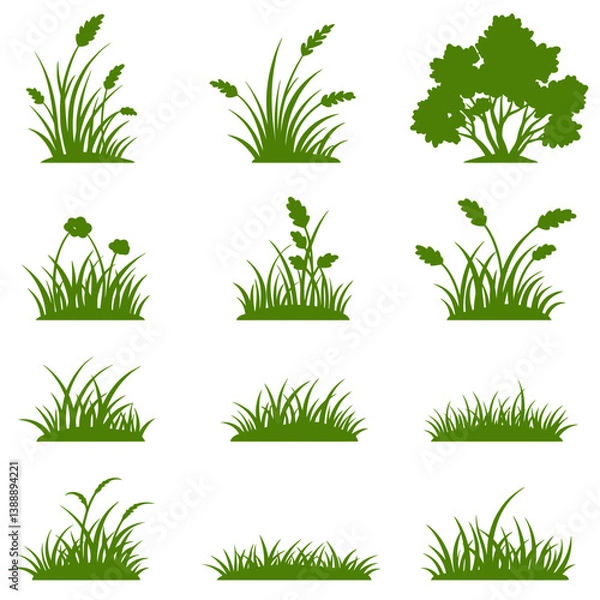 Obraz Green grass silhouettes create natural groundcover elements in garden designs or landscape illustrations