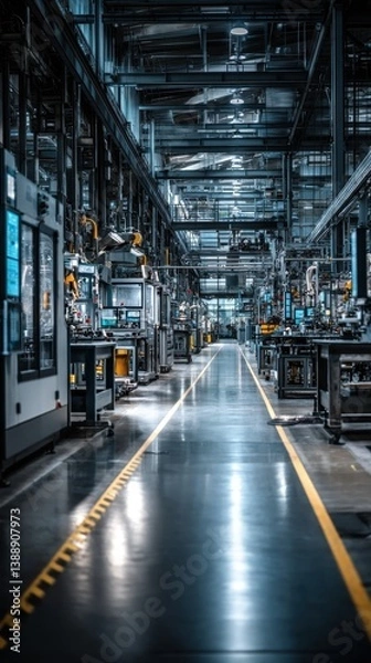 Fototapeta A busy factory scene showcasing machinery and workers engaged in various industrial processes and operations inside