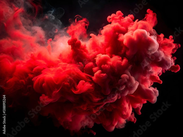 Fototapeta Dark hand painted red watercolour background. Abstract red smoke on black background.