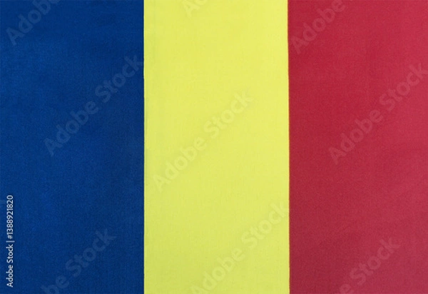 Obraz national flag of Romania on a cloth material close-up