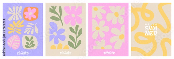 Obraz Creative concept of spring summer cards set with abstract leaves, plants, flowers. Modern art minimalist style design templates for celebration, ads, branding, banner, cover, label, poster, print