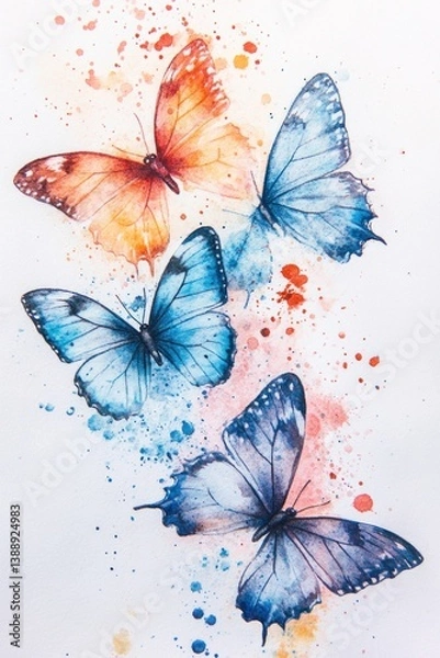 Fototapeta Beautifully Painted Watercolor Butterflies Displayed in a Soft Gradient Arrangement