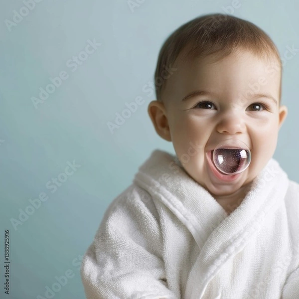 Obraz Adorable baby smiling while showing off a tiny tooth in a close-up shot capturing the joy of early development
