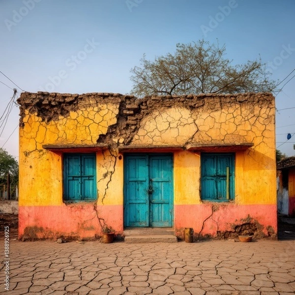 Obraz Elegant building with a striking blue door set against a minimalist urban landscape capturing modern architecture