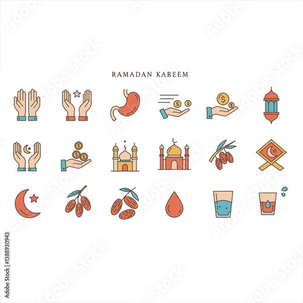 Fototapeta Ramadan Essentials in Flat Vector Icons