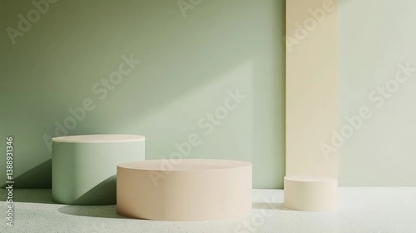 Fototapeta Minimalist pastel podiums, sunlight, empty display, product presentation, mock up