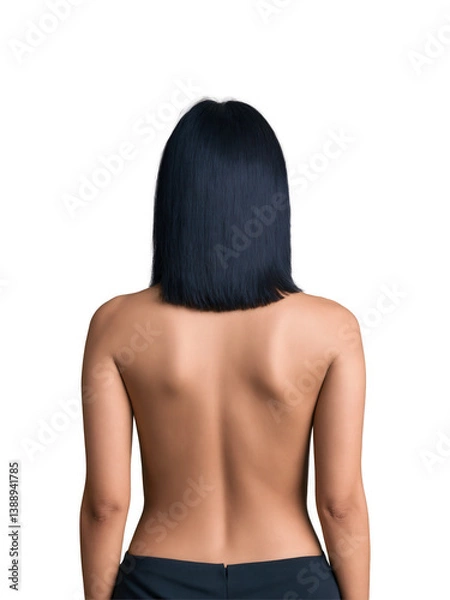 Fototapeta Straight, shoulder-length hair in dark ruby red, worn by an Asian woman aged 25-30 years old, for a sleek and polished finish.