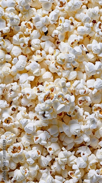 Fototapeta Vertical screen completely filled with popcorn, creating a vibrant and textured visual that evokes the excitement of movies, snacks, and entertainment.