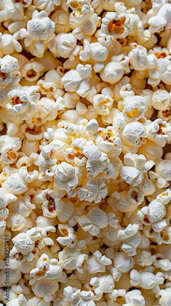 Fototapeta Completely filled vertical screen with popcorn, creating a vibrant and textured visual that evokes the excitement of movies, snacks, and entertainment. Vertical banner