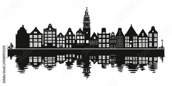 Obraz Europe City skyline. Black vector silhouette. Horizontal landscape border.